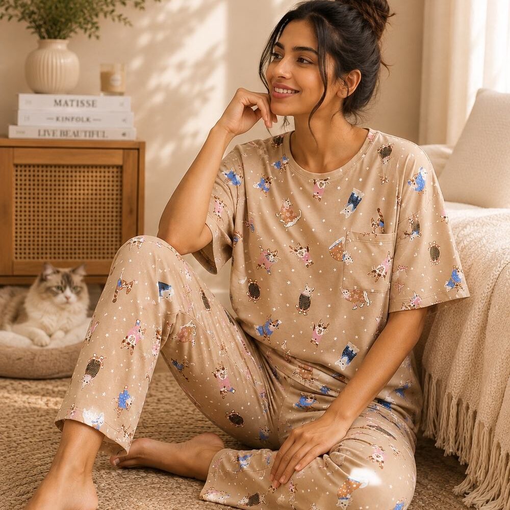 Amber Cat Nap Cotton Pyjama Set
