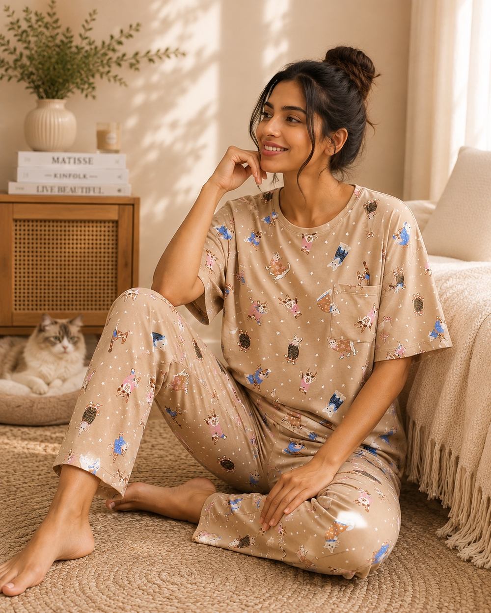 Amber Cat Nap Cotton Pyjama Set