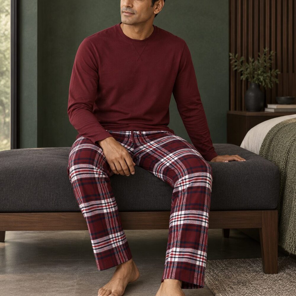 Burgundy Plaid Pyjama Set