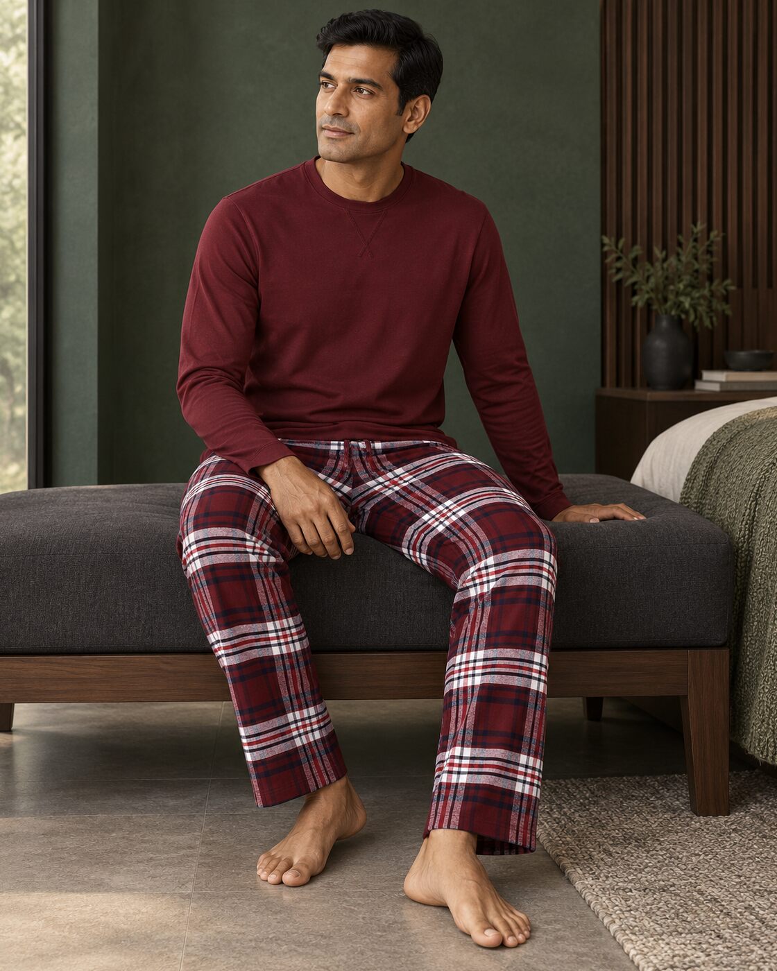 Burgundy Plaid Pyjama Set