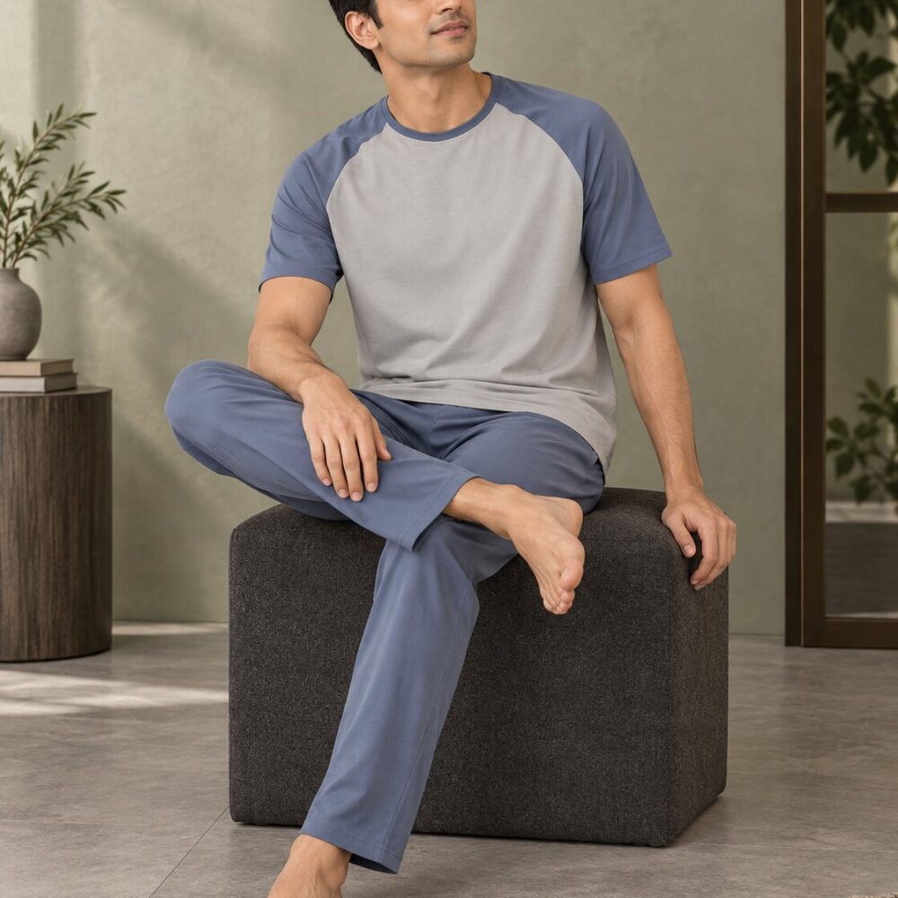 Steel Blue Contrast Pyjama Set