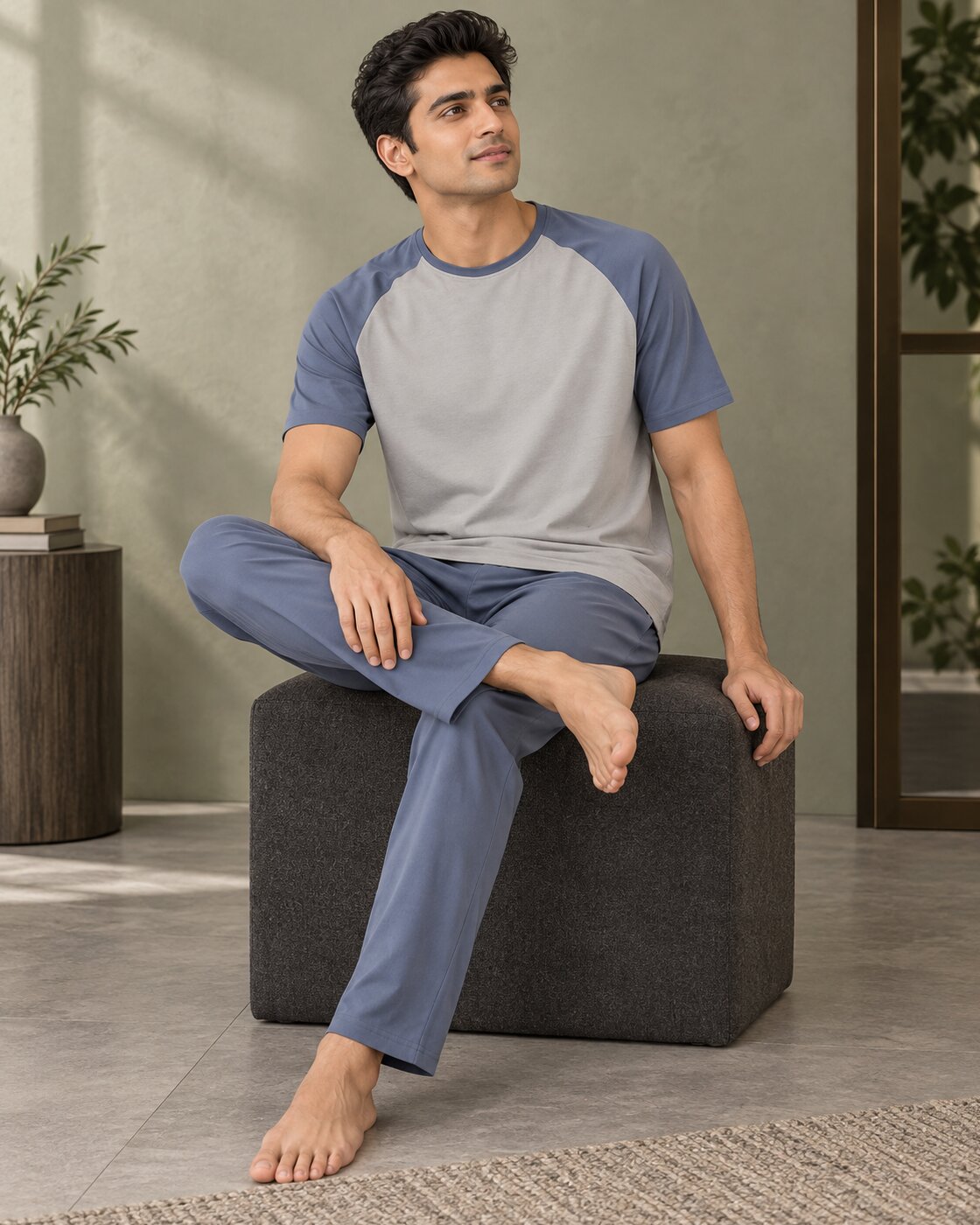 Steel Blue Contrast Pyjama Set