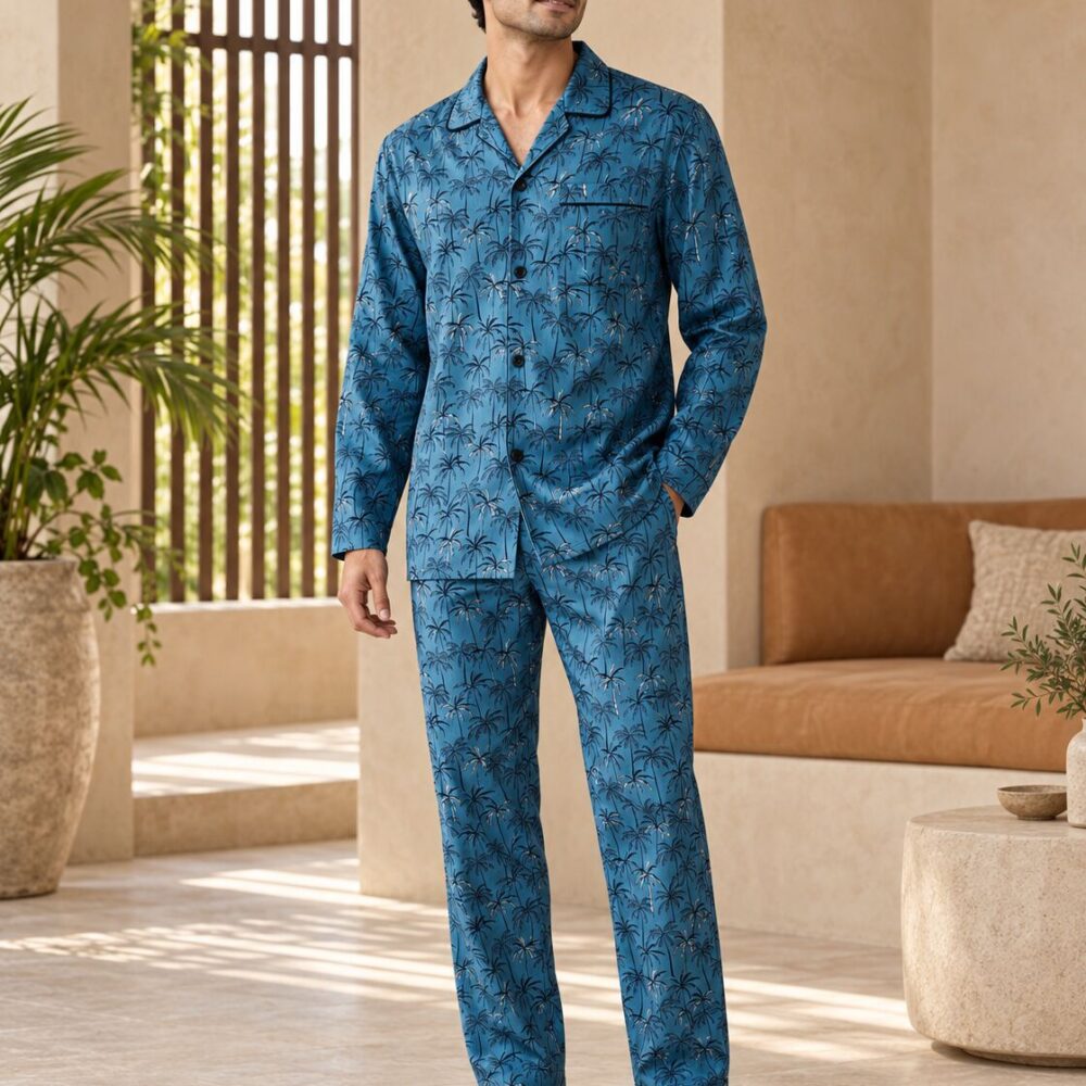 Azure Palm Buttoned Set