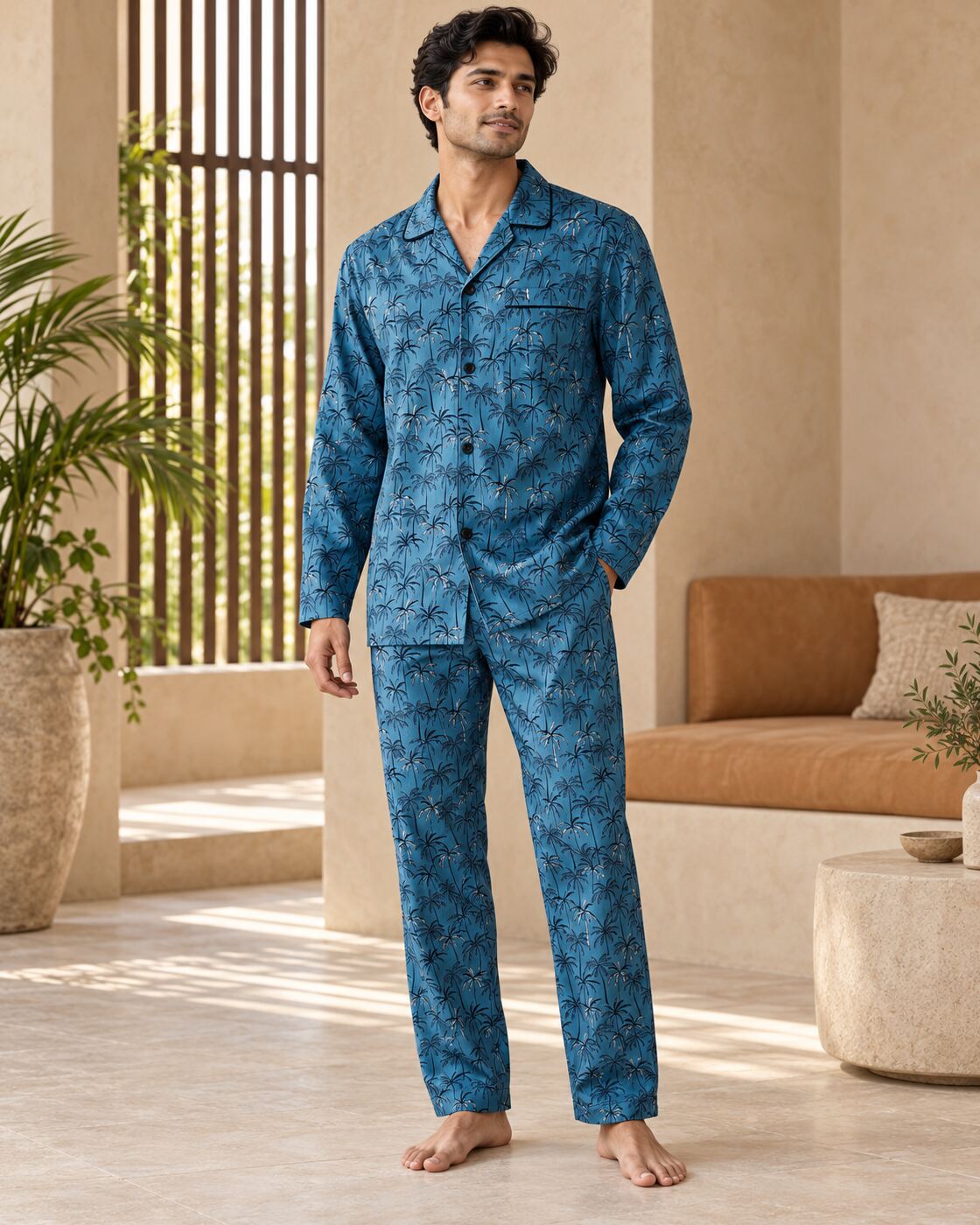 Azure Palm Buttoned Set