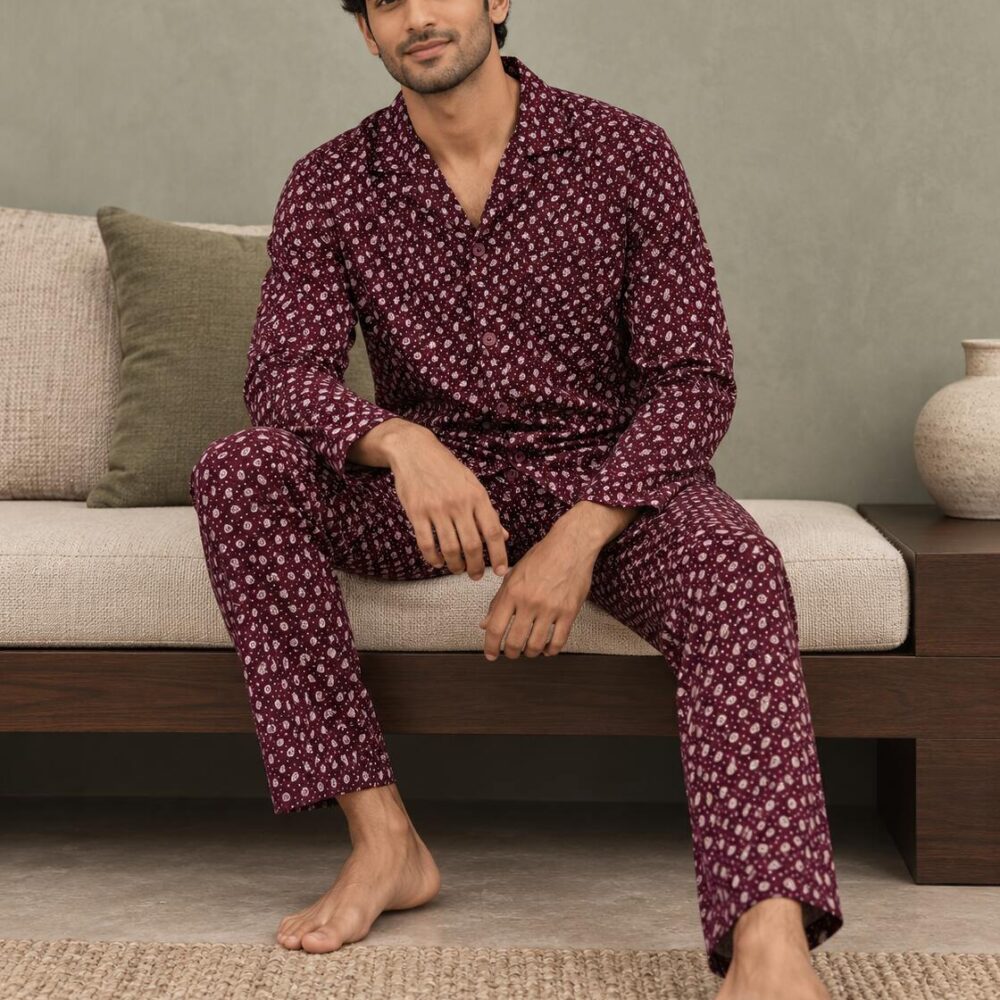 Burgundy Paisley Buttoned Set
