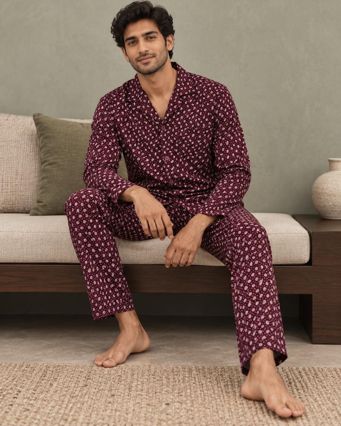Burgundy Paisley Buttoned Set