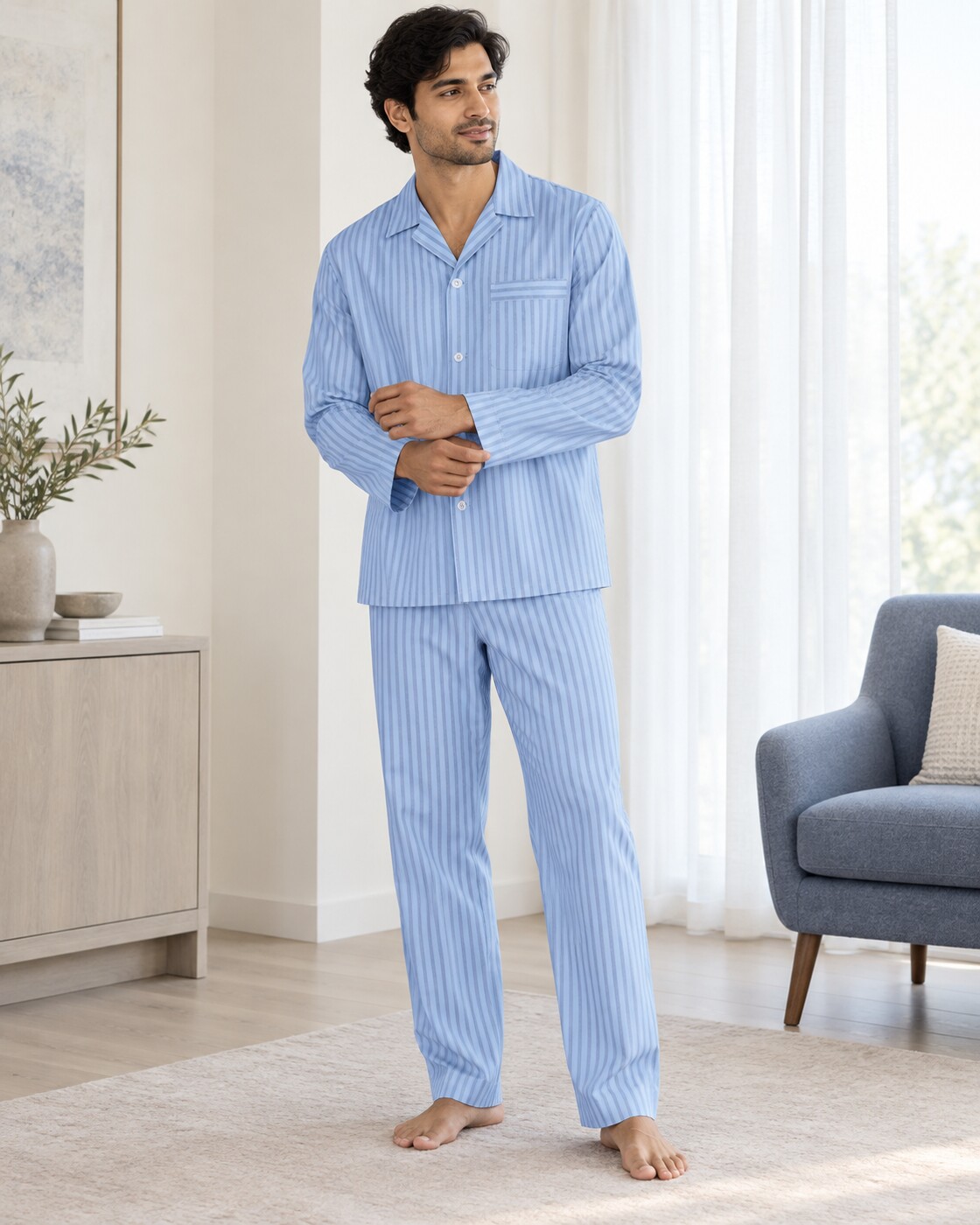 Cloudline Stripe Buttoned Set