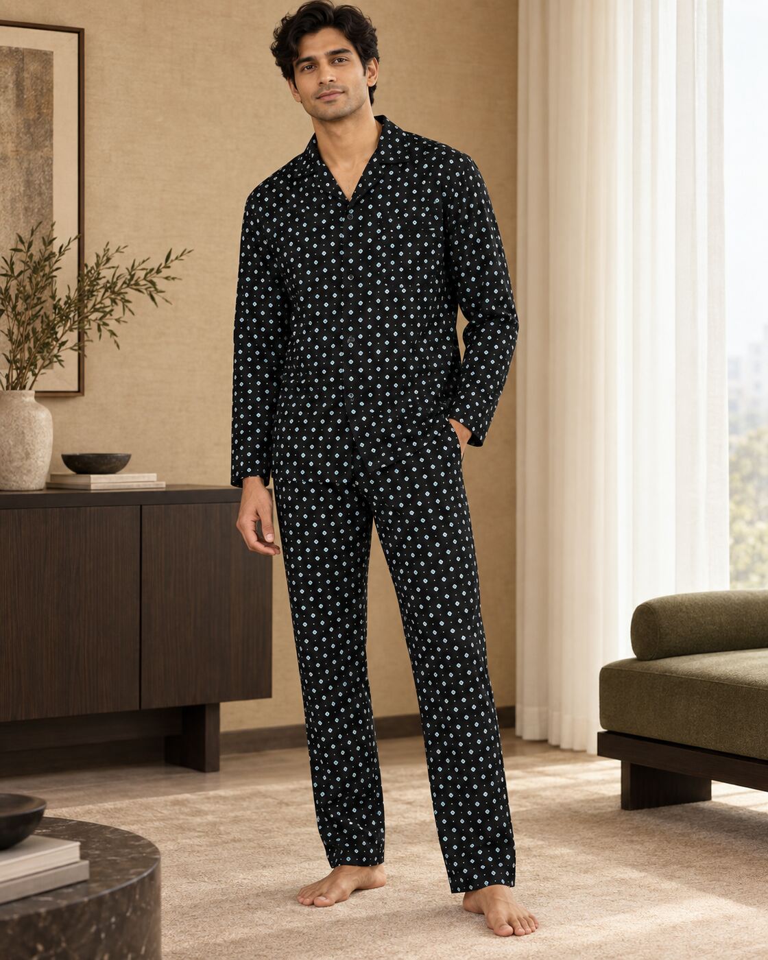 Midnight Bloom Buttoned Set