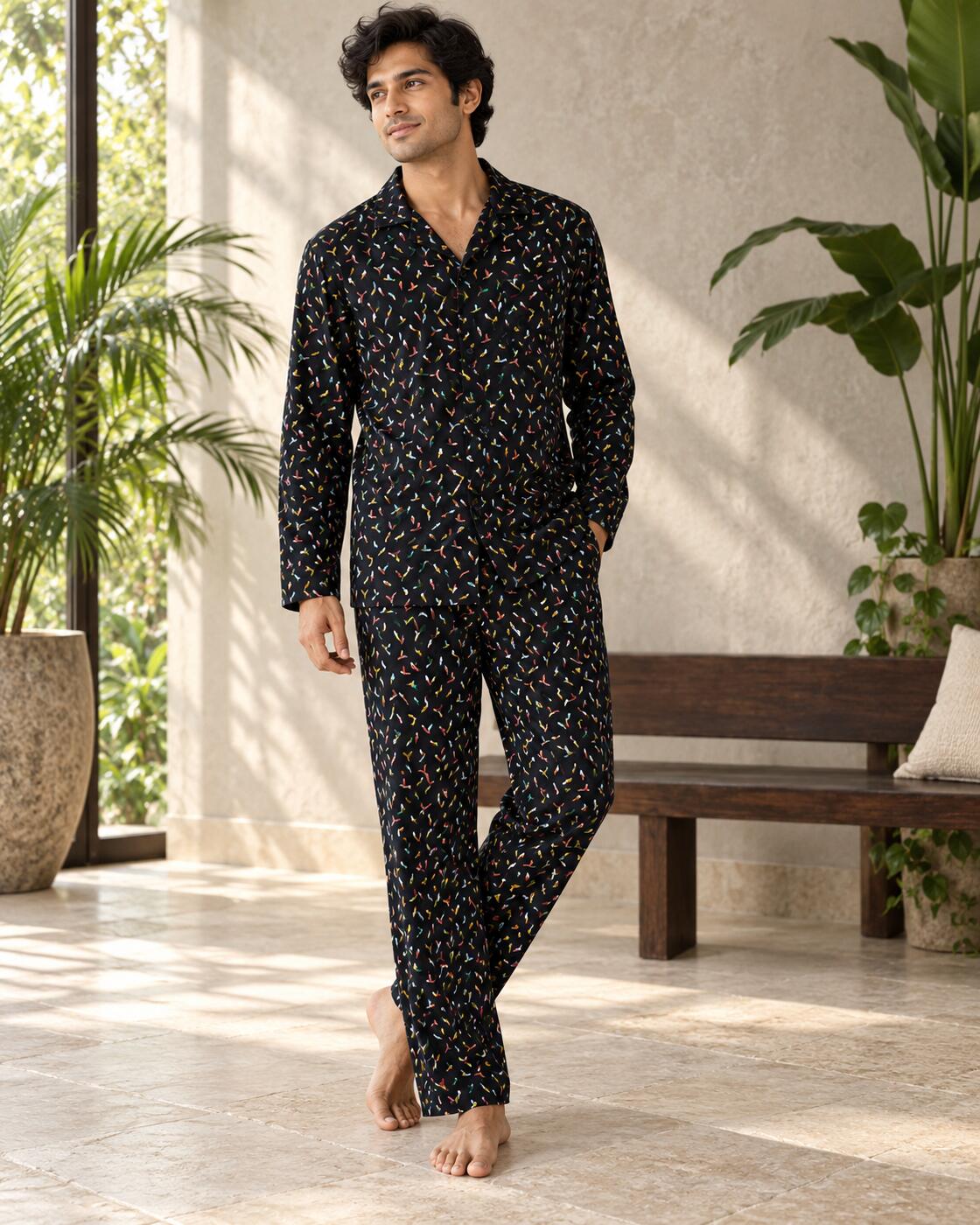 Midnight Confetti Buttoned Set