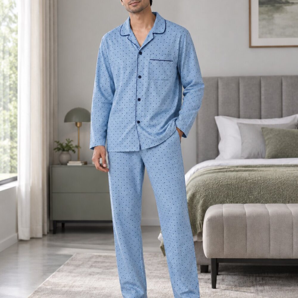 Powder Blue Dot Buttoned Set