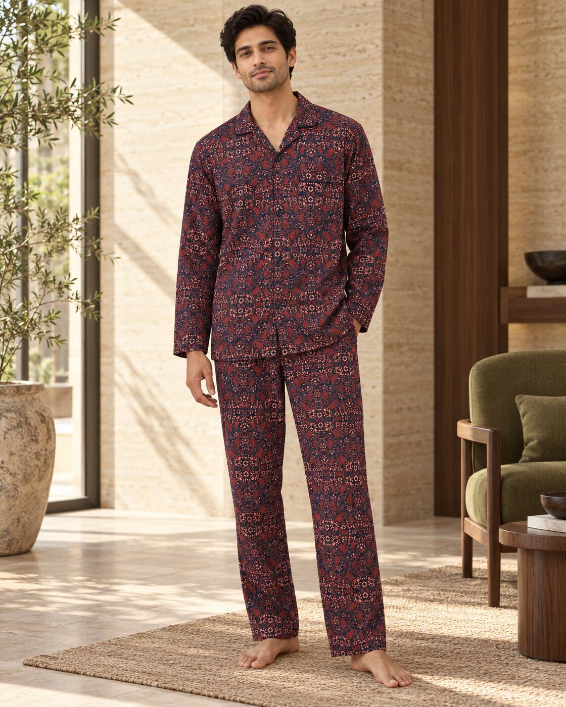 Rust Mosaic Buttoned Set