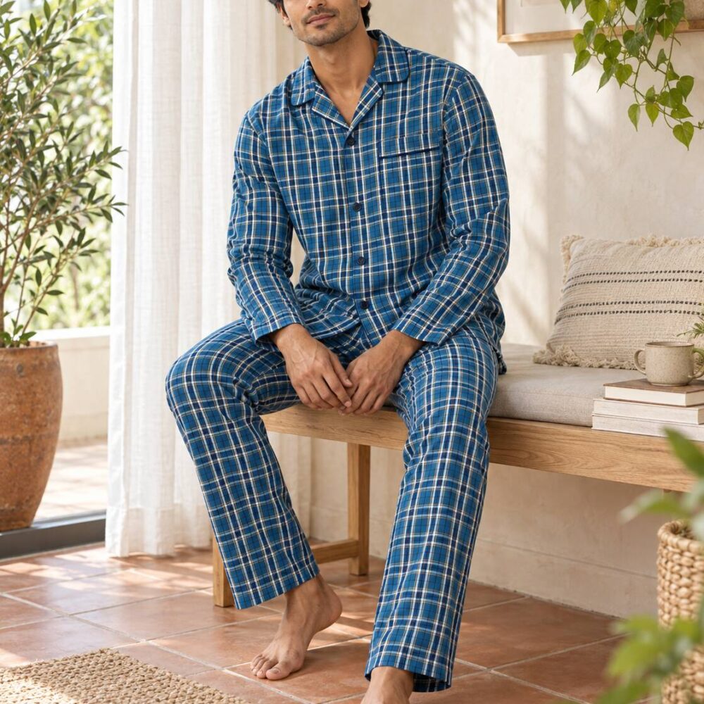 Royal Grid Buttoned Set