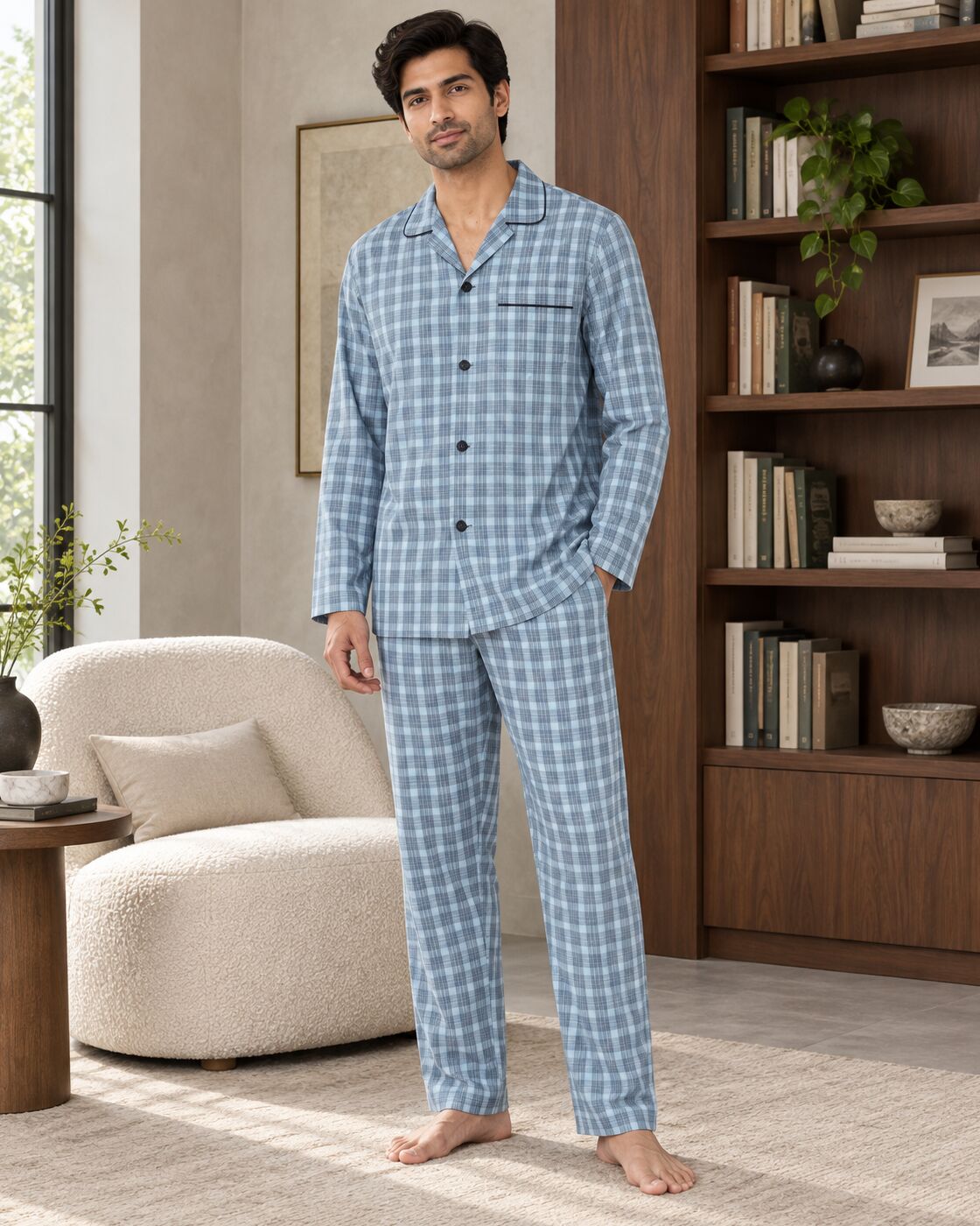 Skyline Grid Buttoned Set