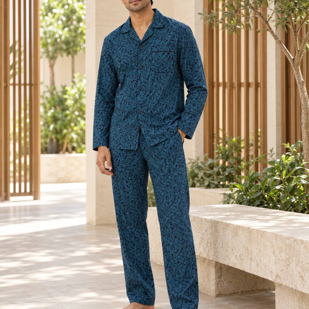 Teal Leaf Buttoned Set