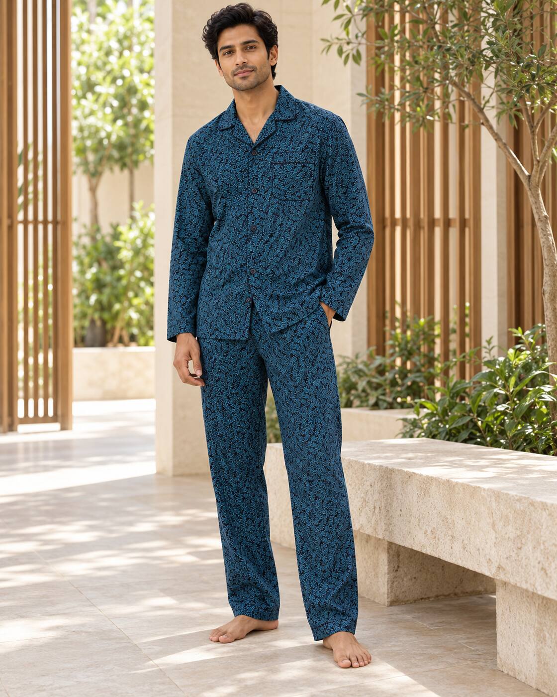 Teal Leaf Buttoned Set