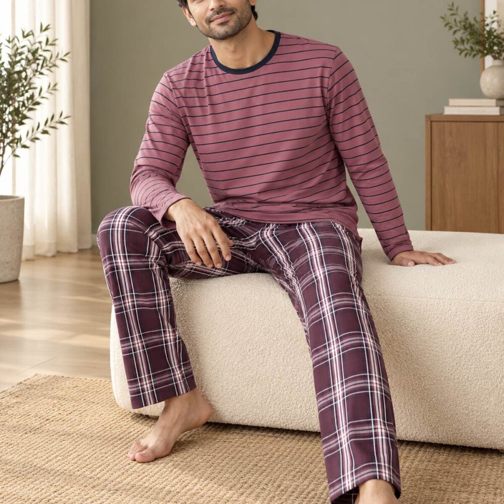 Burgundy Check Lounge Set