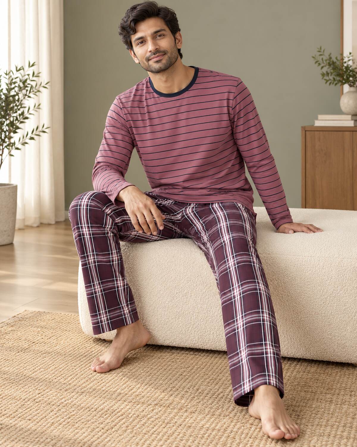 Burgundy Check Lounge Set