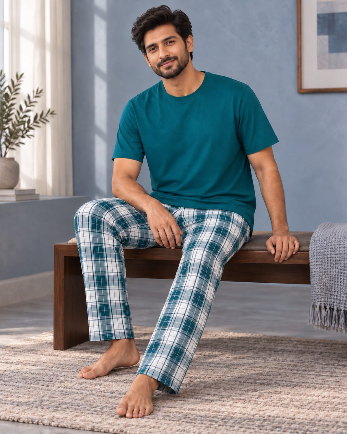 Teal Plaid Lounge Set