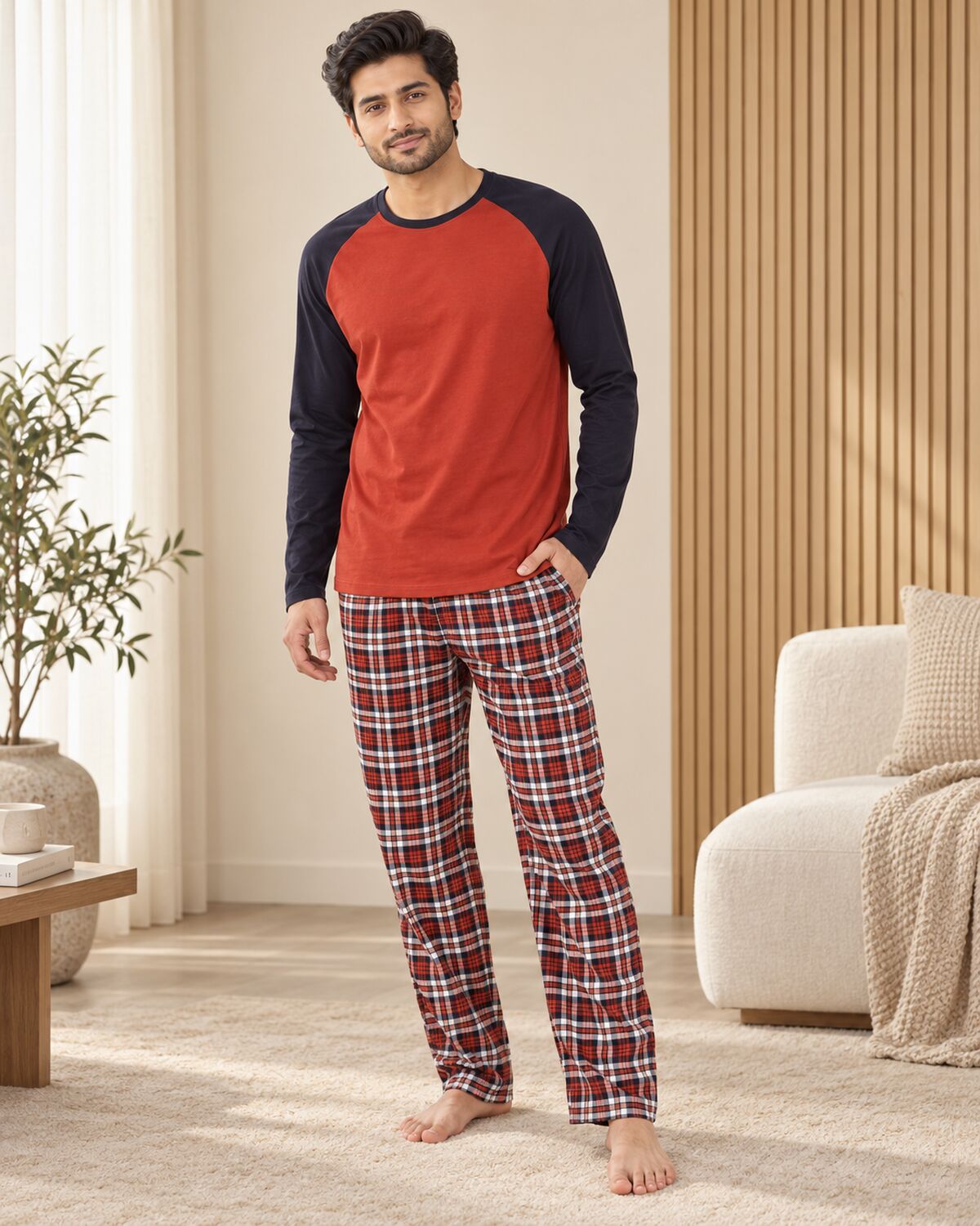 Rust Plaid Lounge Set