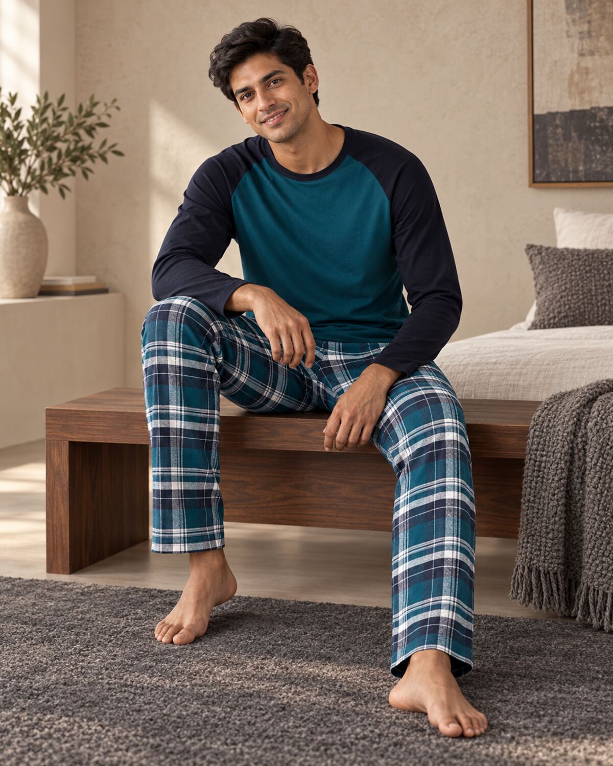 Teal Check Lounge Set