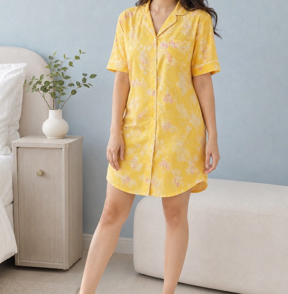 Tropical Glow Shirt Nightdress – Yellow