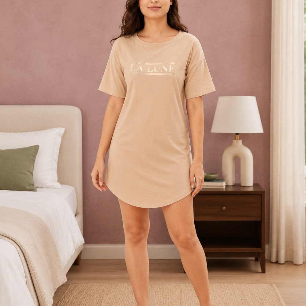 La Lune Beige Cotton Tee Dress