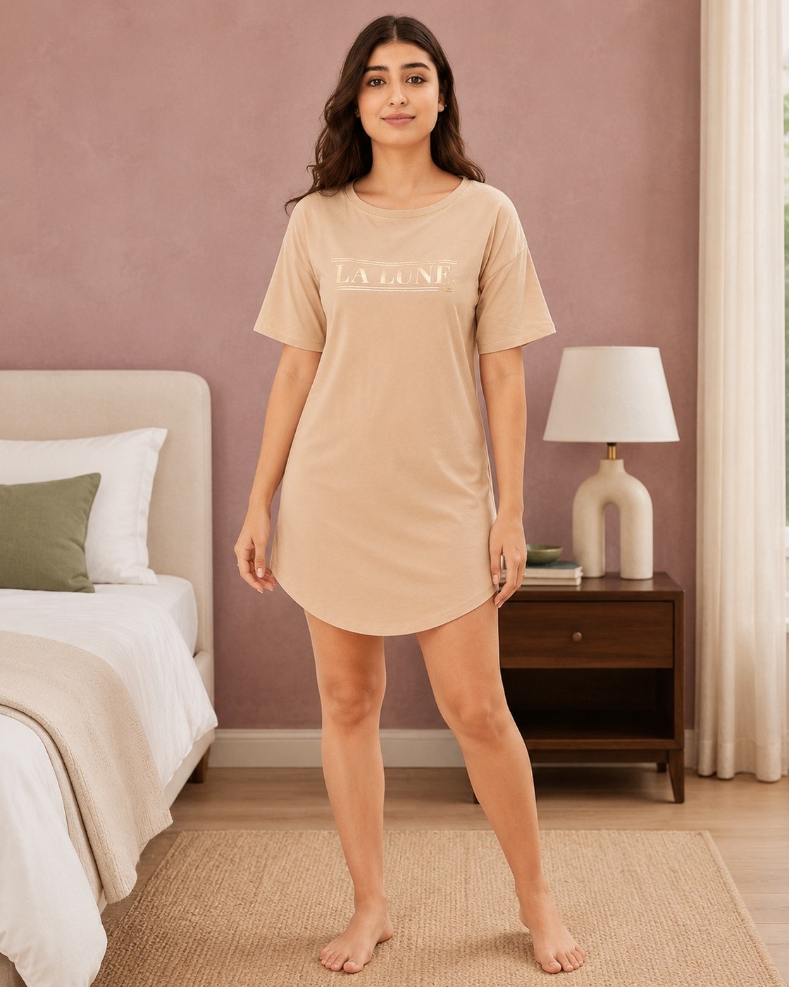 La Lune Beige Cotton Tee Dress