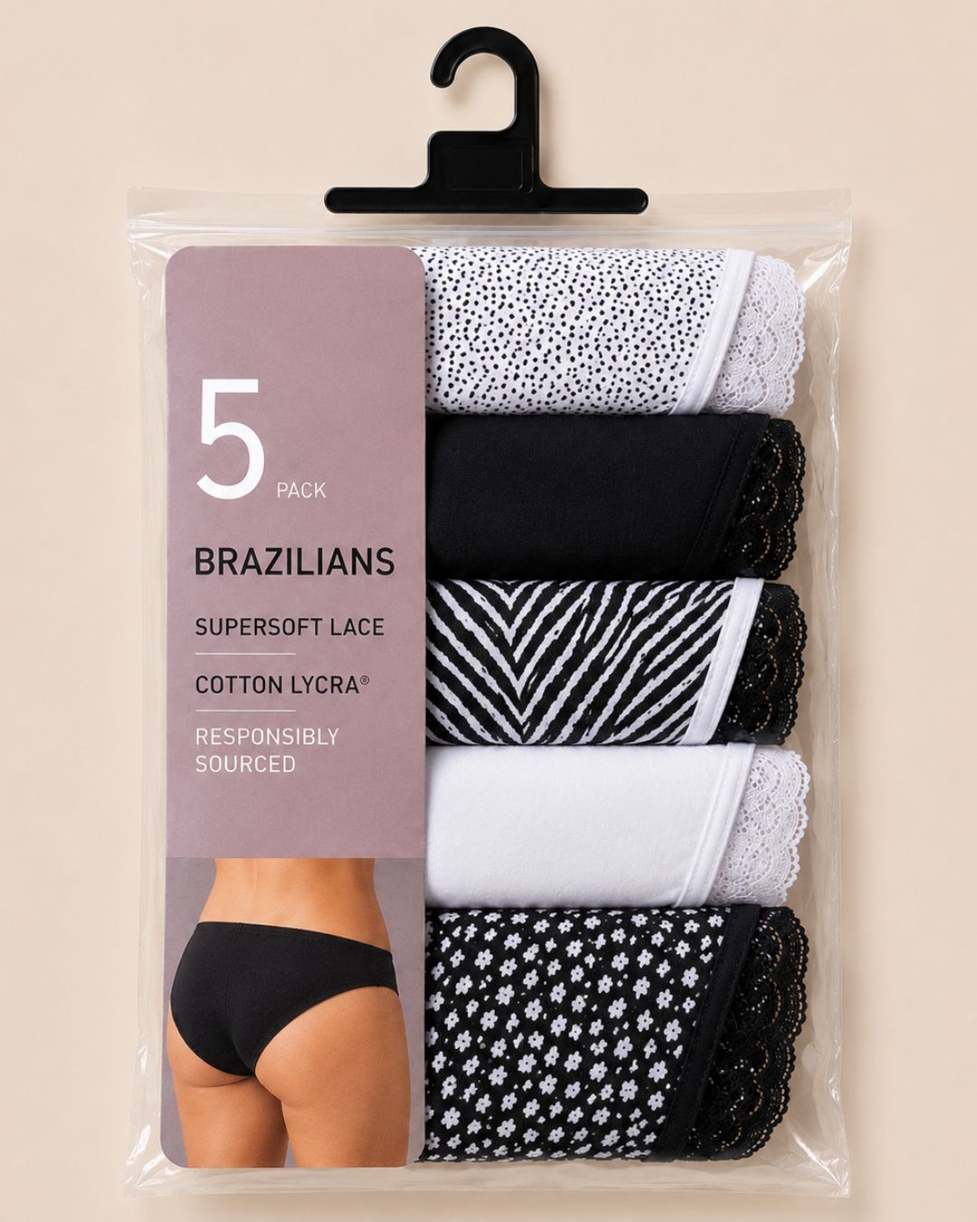 Supersoft Lace Brazilian Briefs – Pack of 5