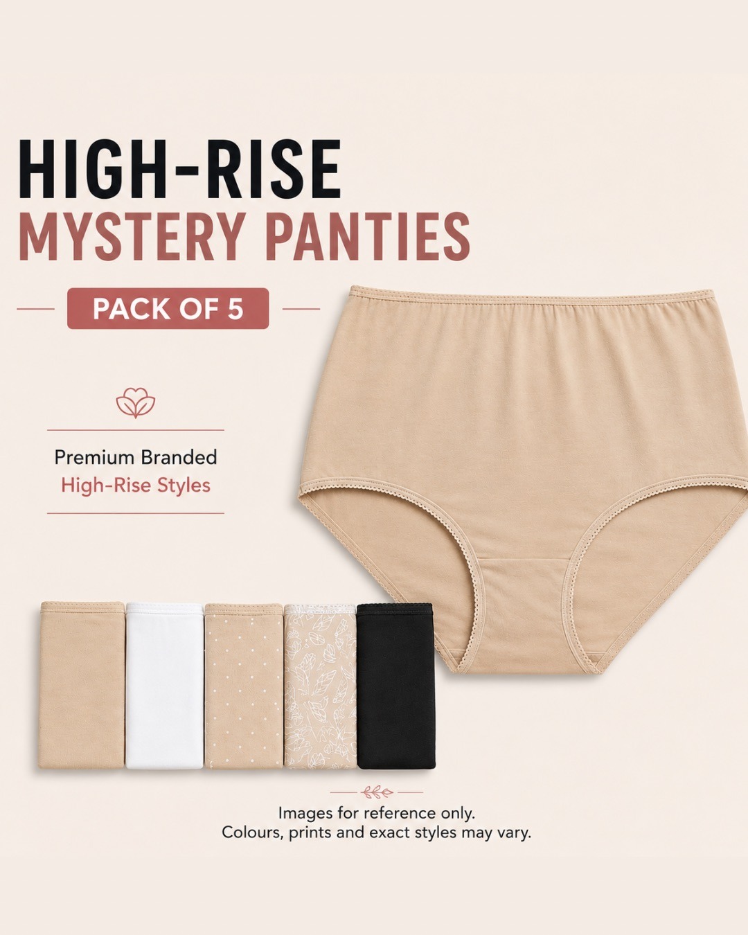 Premium Branded High-Rise Mystery Panties – Pack of 5
