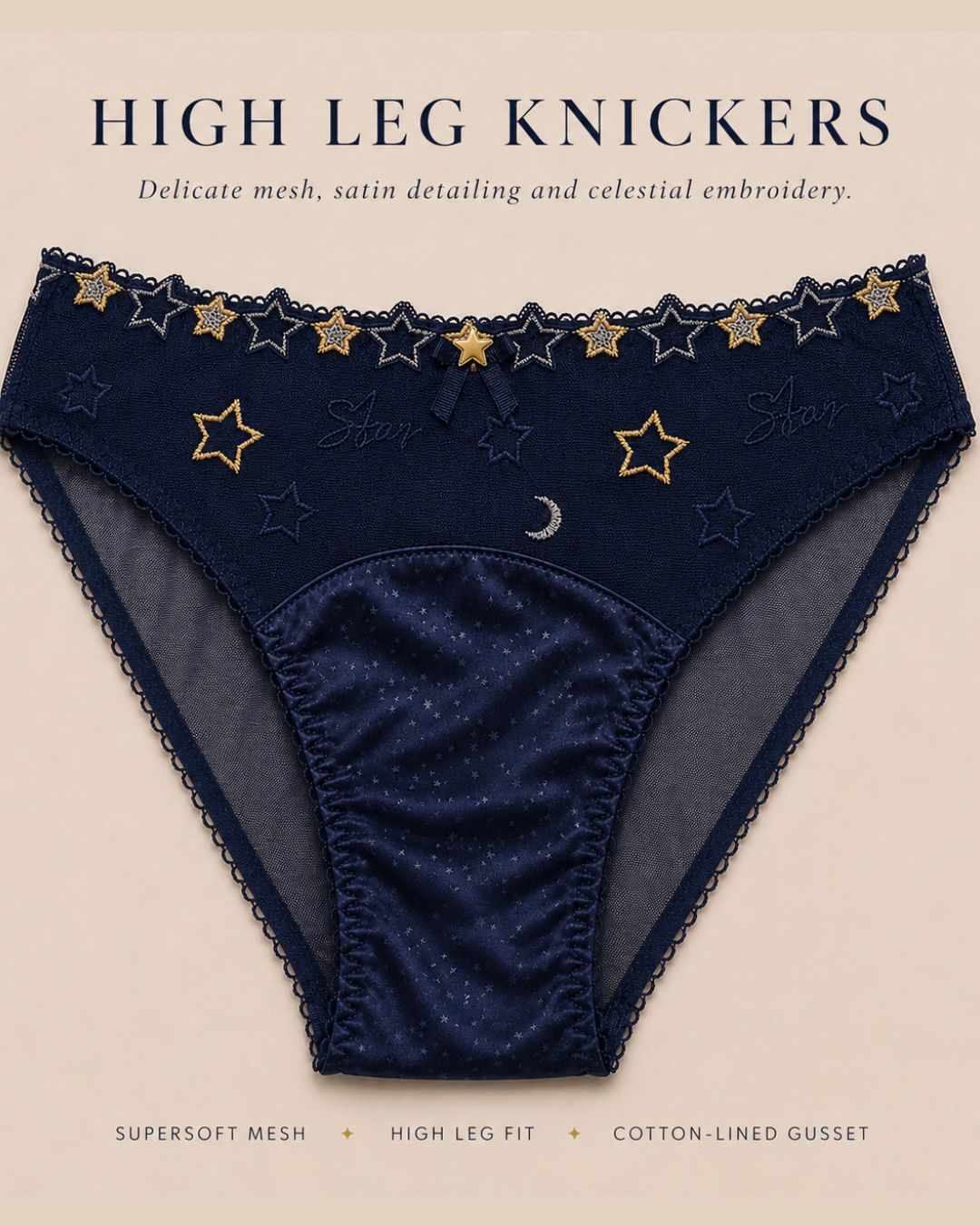 Star Embroidered High Leg Knicker