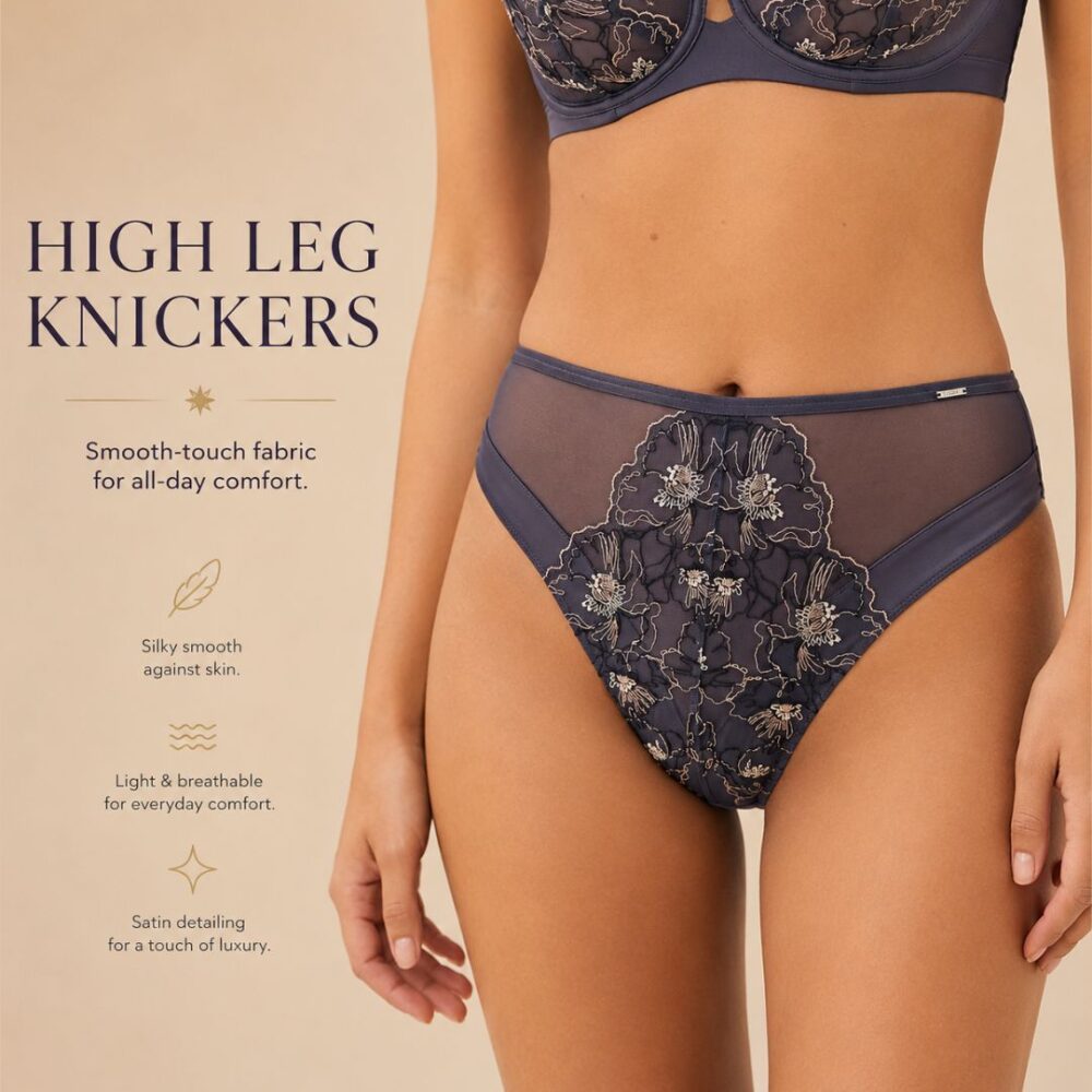 High Waist Charcoal Embroidered Knicker