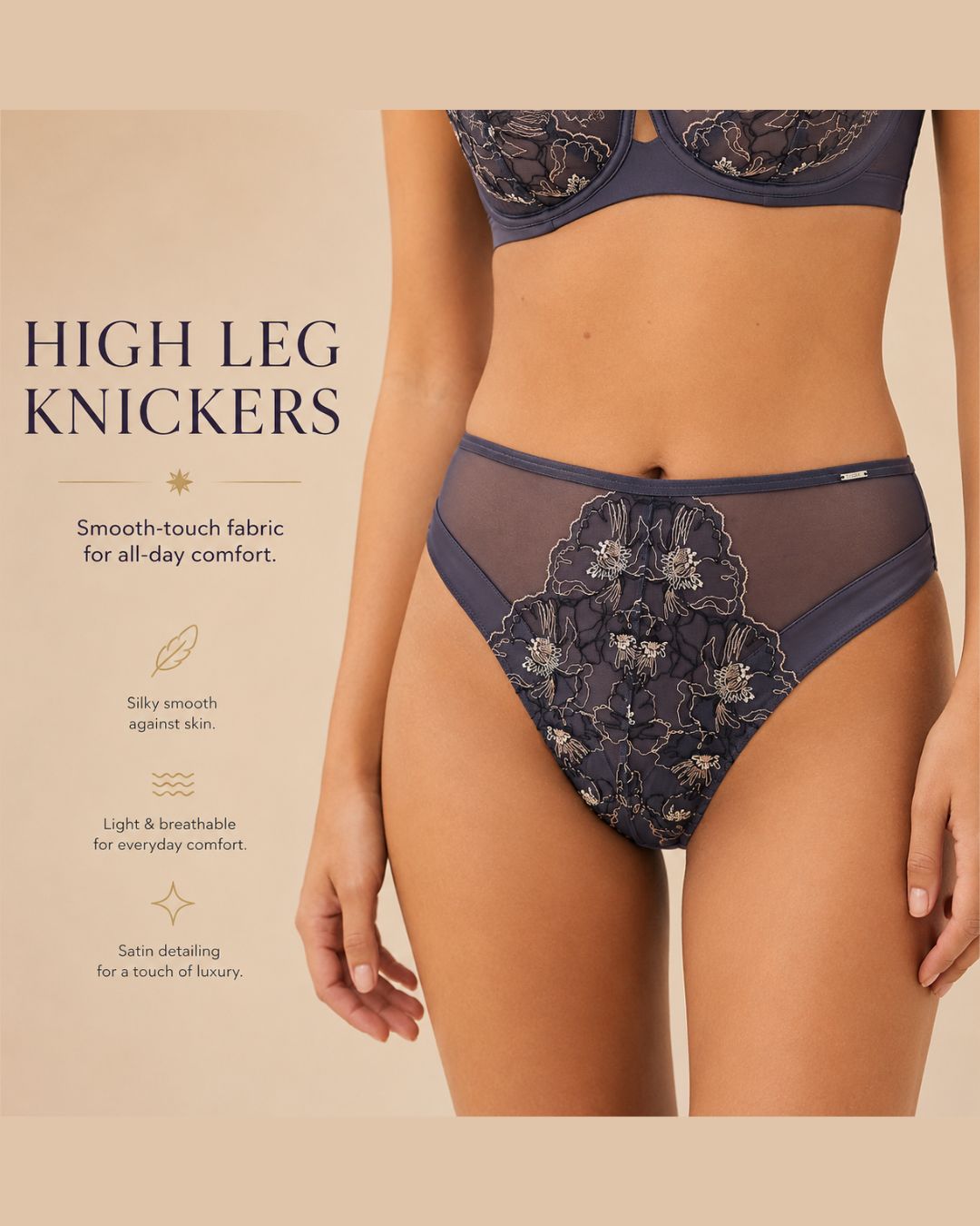 High Waist Charcoal Embroidered Knicker