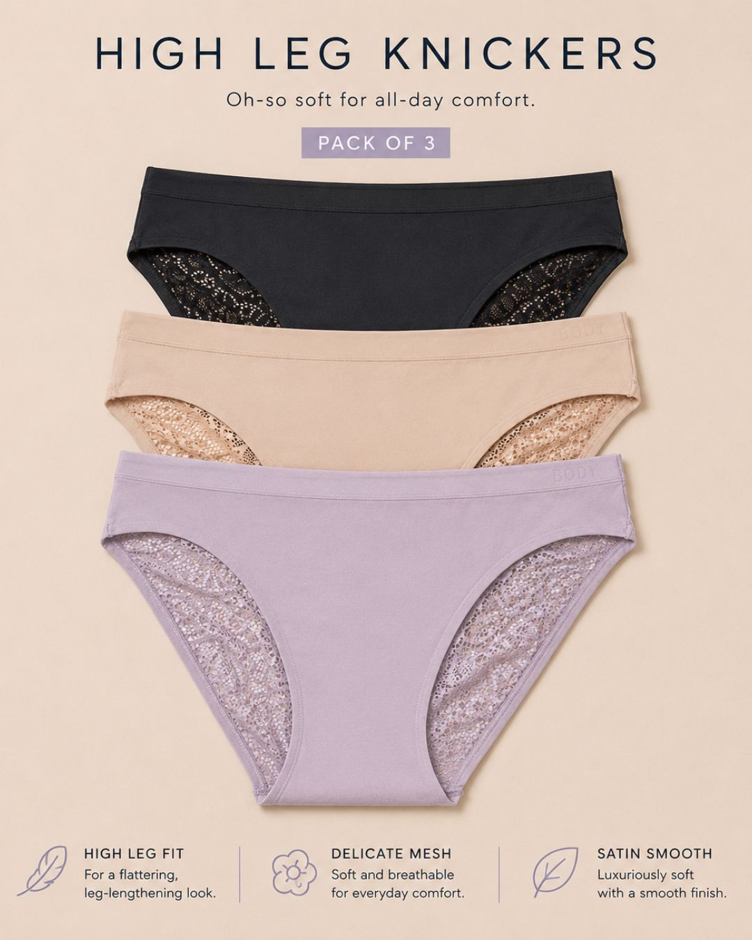Supersoft High Leg Knickers – Pack of 3