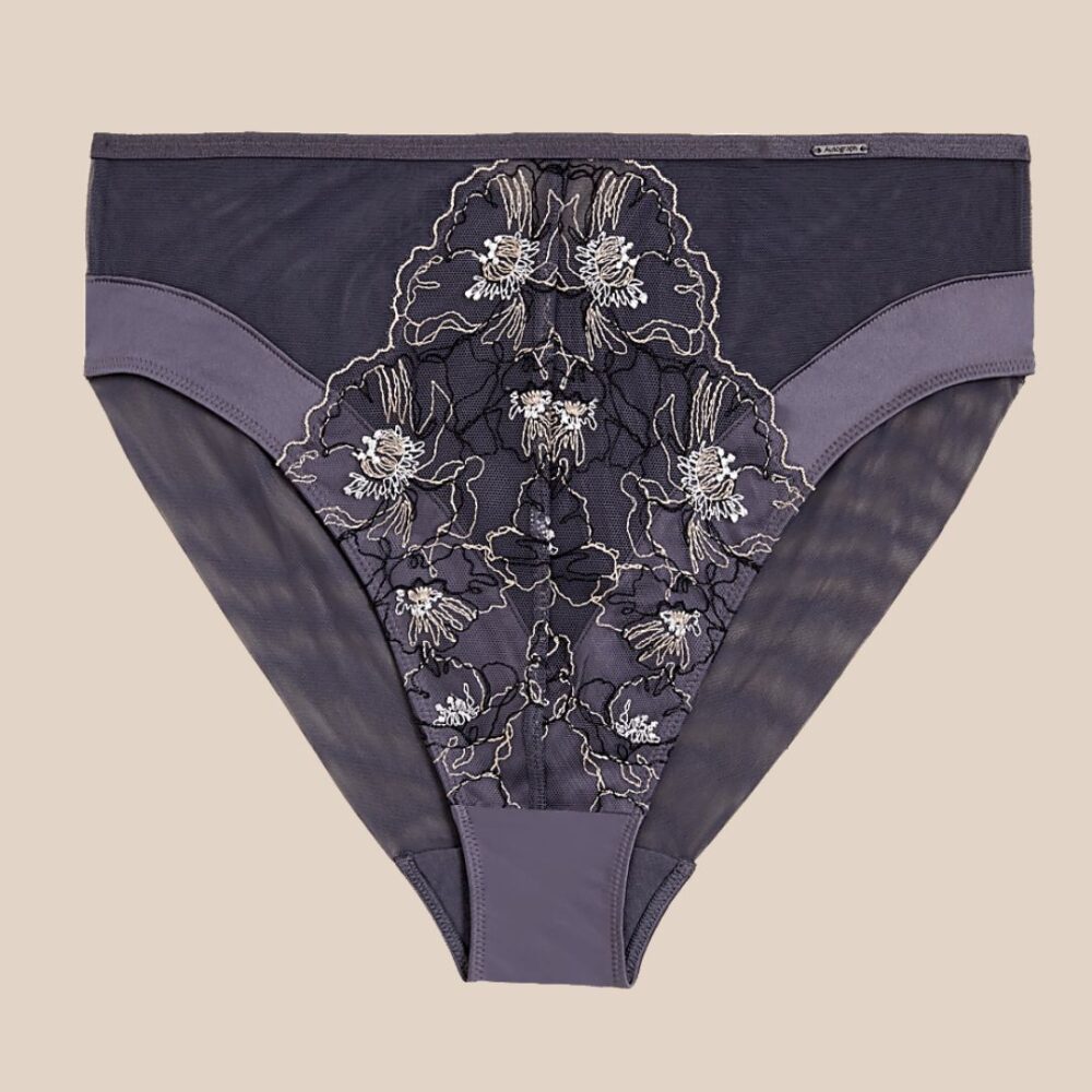 High Waist Charcoal Embroidered Knicker