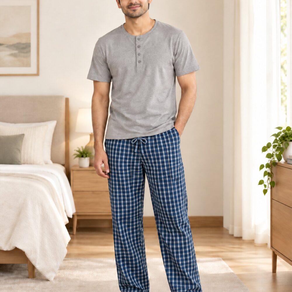 Blue Check Henley Set