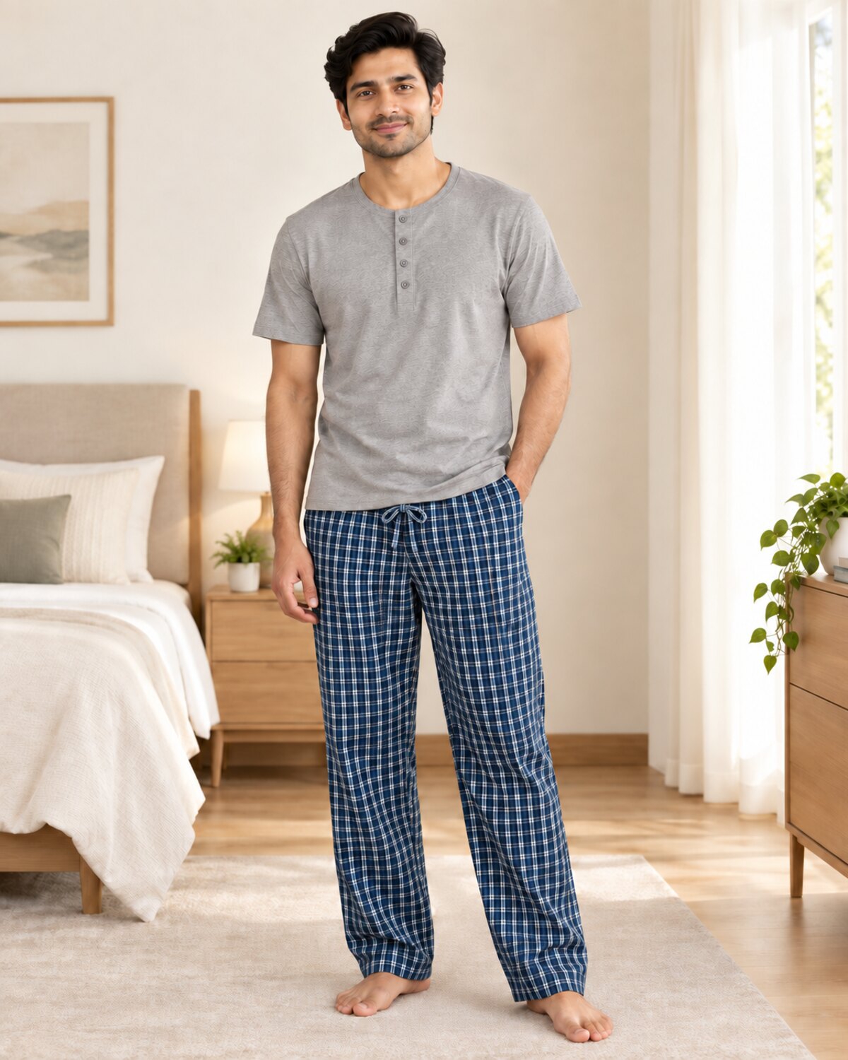 Blue Check Henley Set
