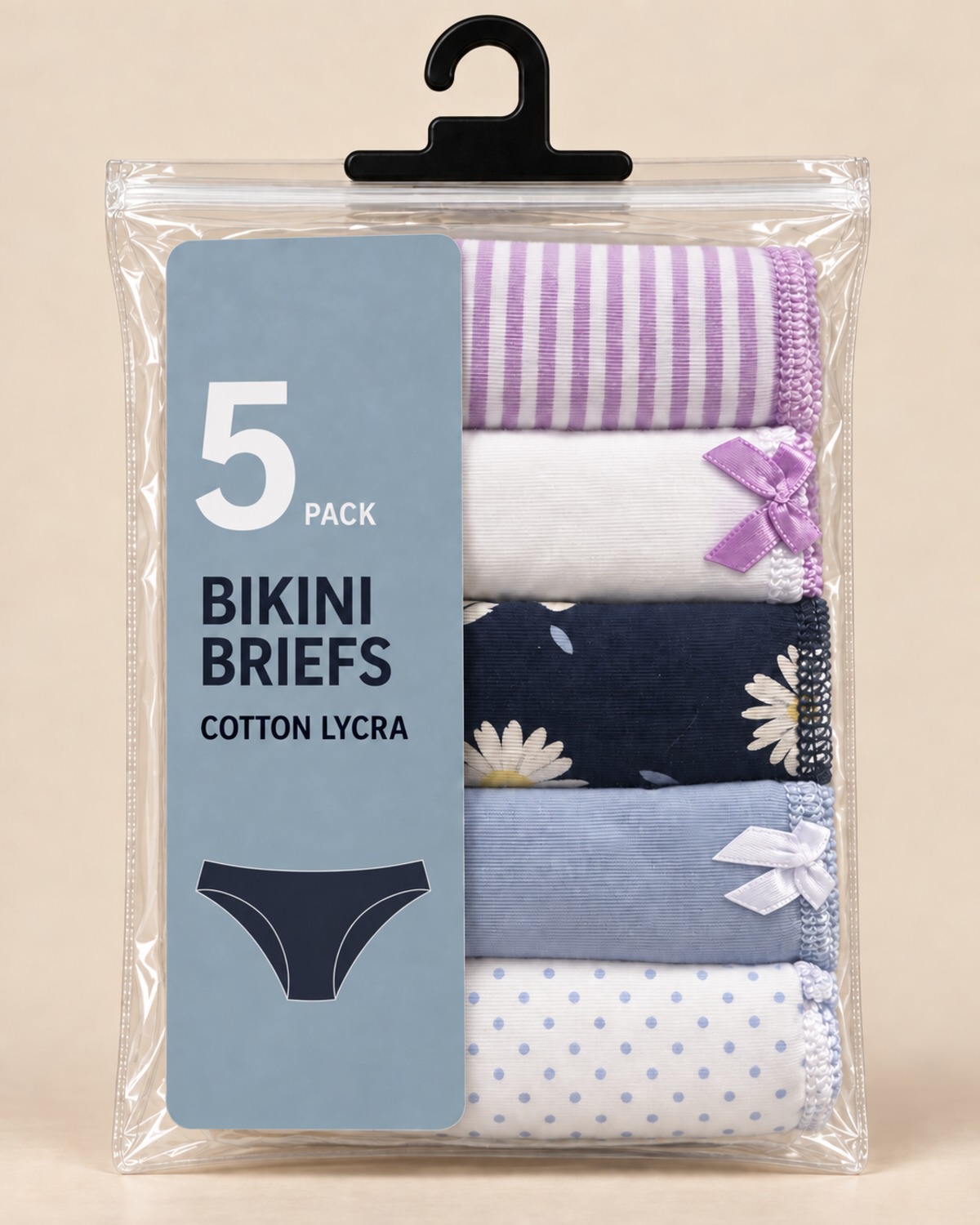 Lavender Daisy Bikini Briefs  – Pack of 5