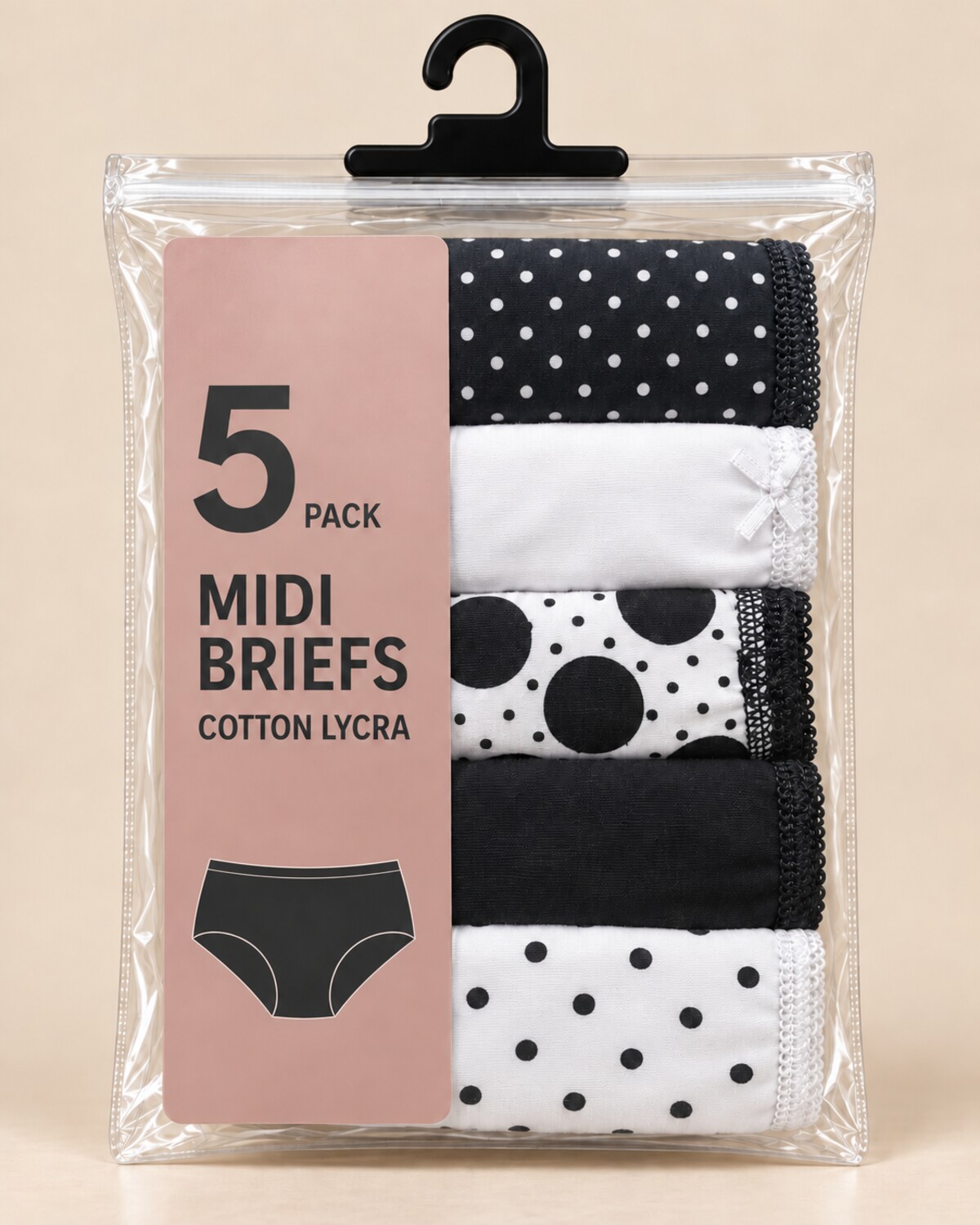 Monochrome Dots Midi Briefs – Pack of 5