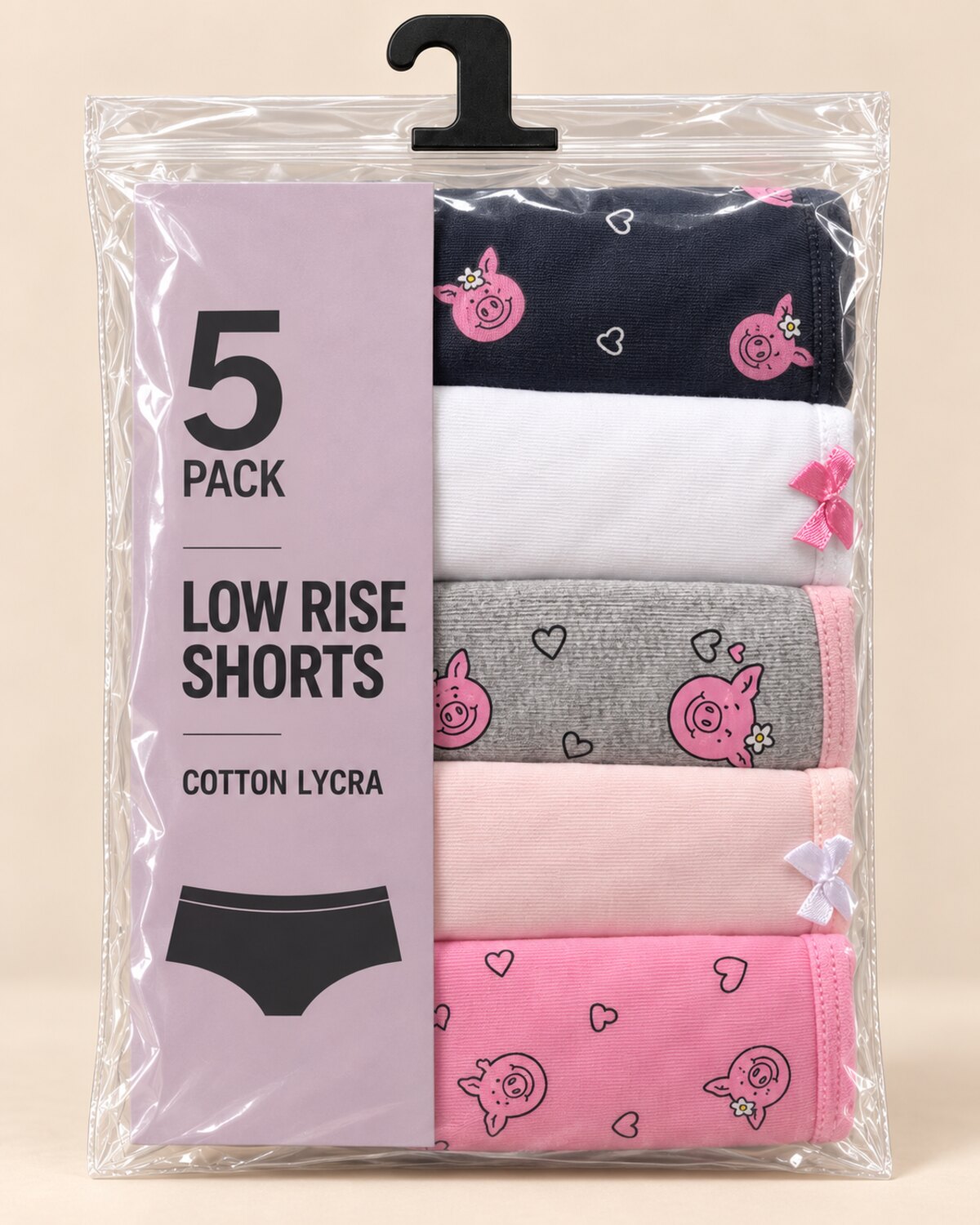 Piggy Pink Low Rise Shorts – Pack of 5